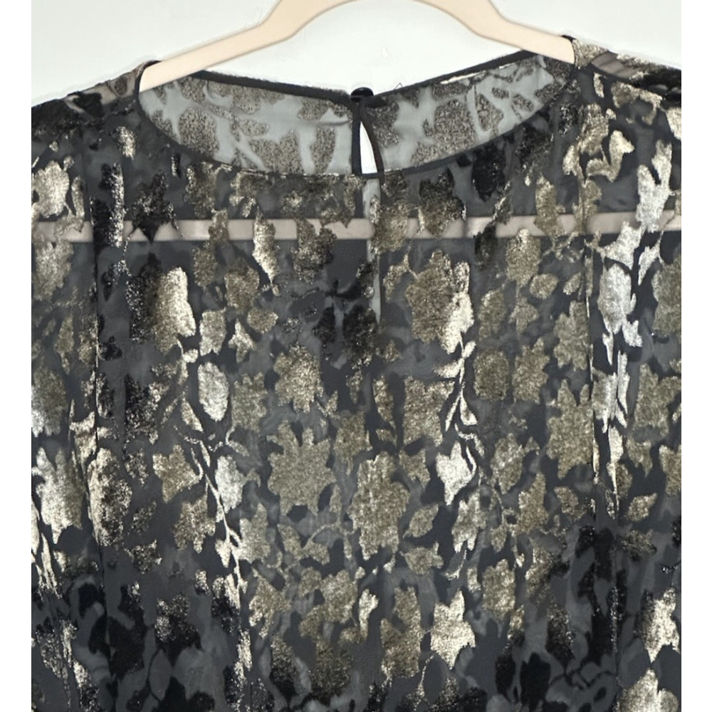 Womens Black Velvet Burnout Tunic Top Long Sleeve Black Gray Tie Waist Size XXL - Picture 3 of 8